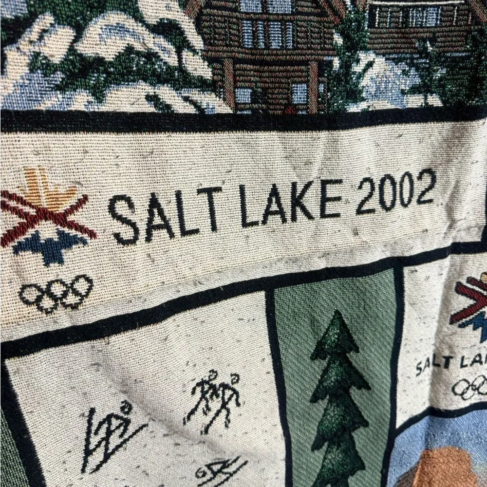 Salt Lake 2002 Olympic Commemorative Throw Blanket - Green, Blue, Cream